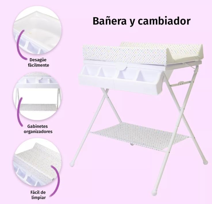 Bañera Para Bebé Plegable Con Cambiador Y Organizador Gris Estreillitas