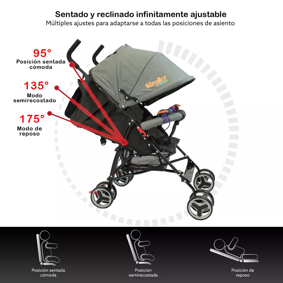 Carriola De Bastón Plegable Para Bebé Kool Baby Car-104 Color Gris
