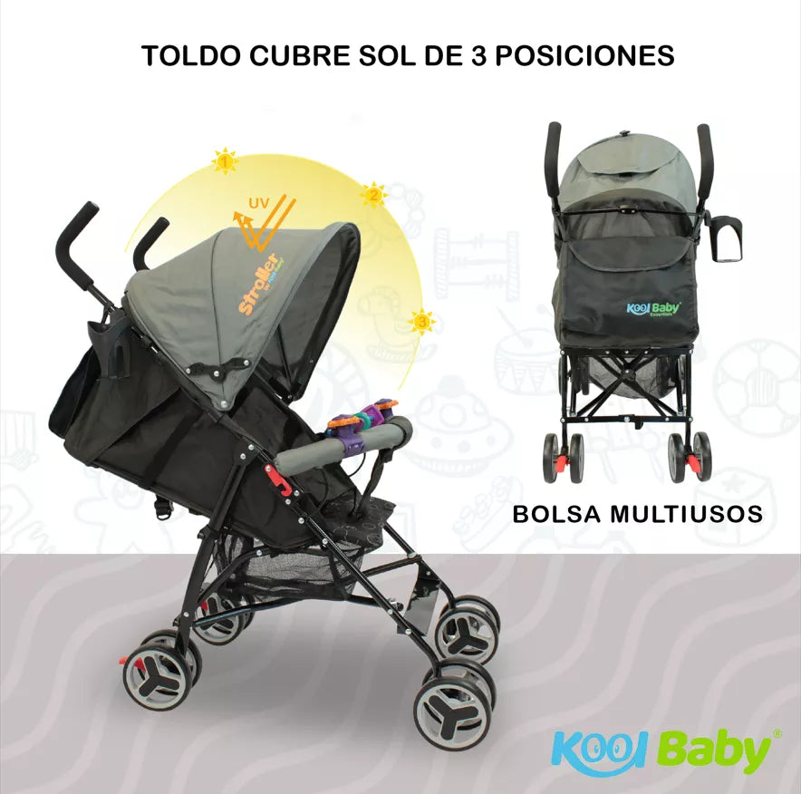 Carriola De Bastón Plegable Para Bebé Kool Baby Car-104 Color Gris