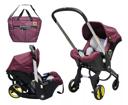 Carriola Polux estilo Doona Convertible a Portabebé color Vino