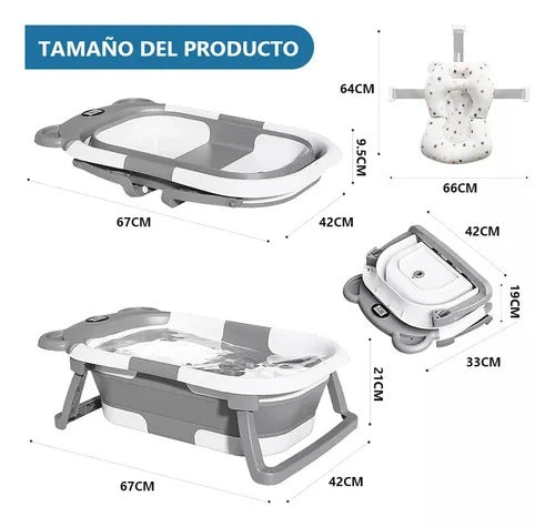 Bañera Bebés Plegable Tina De Baño Con Cojín Y Termometro