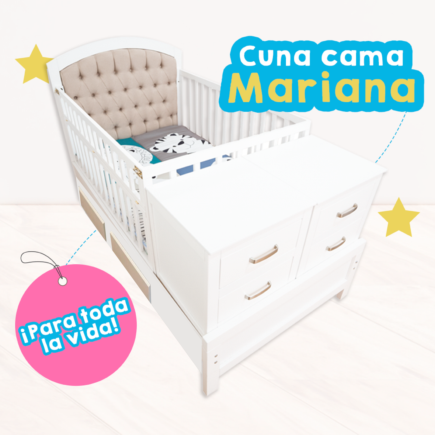 Cuna Cama Mariana con Cajones