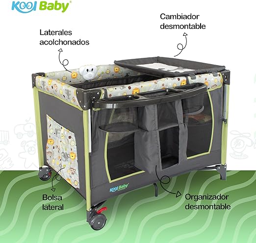 Corralito para bebé con toldo mosquitero, cuna, cambiador y caja musical  KOOL BABY MOD. PP-02