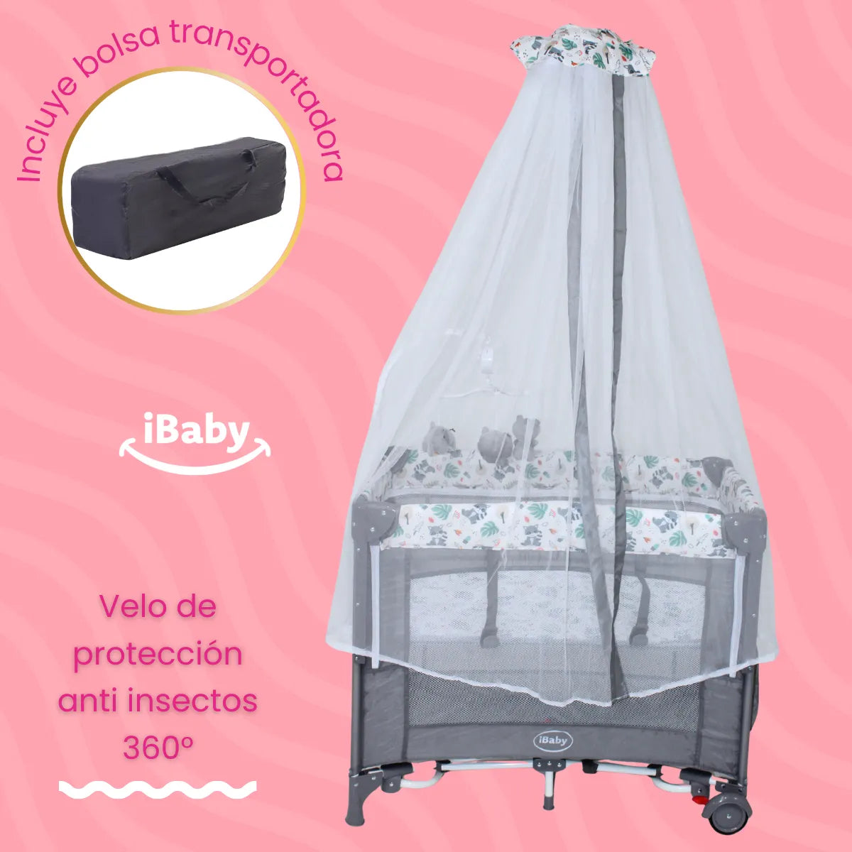 Cuna Corral Colecho Mom 4 Me Gris