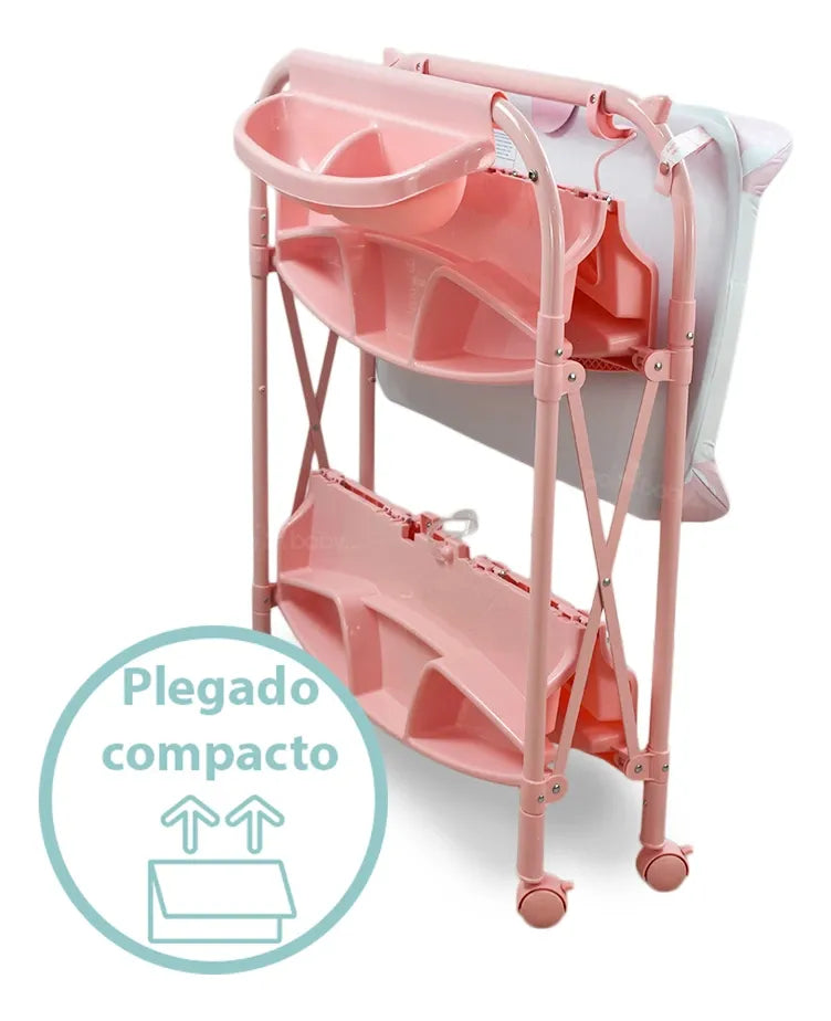 Bañera Alta con Cambiador con Niveles de Guardado Rosa