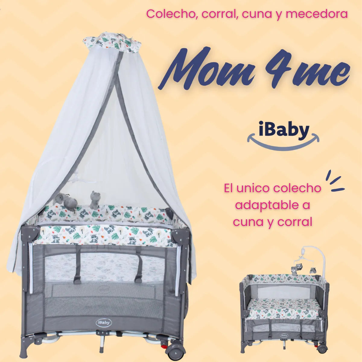 Cuna Corral Colecho Mom 4 Me Gris