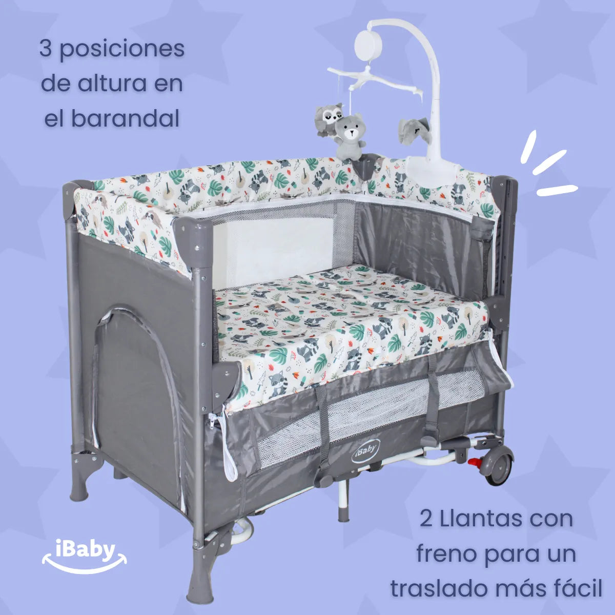 Cuna Corral Colecho Mom 4 Me Gris