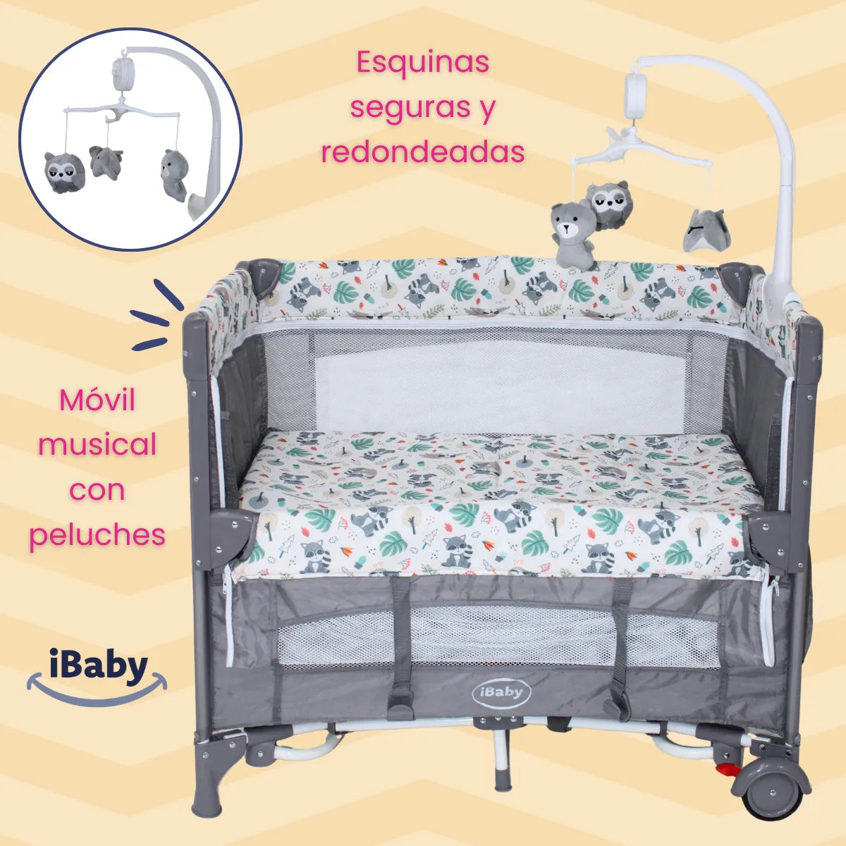 Cuna Corral Colecho Mom 4 Me Gris