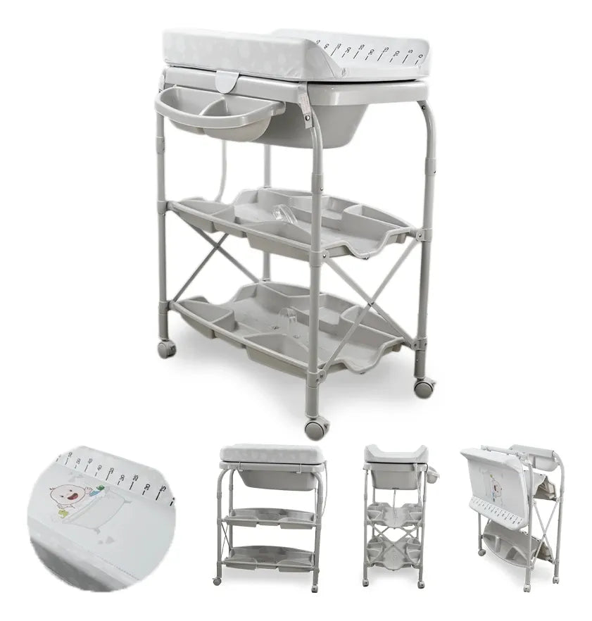 Bañera Alta con Cambiador con Niveles de Guardado Gris