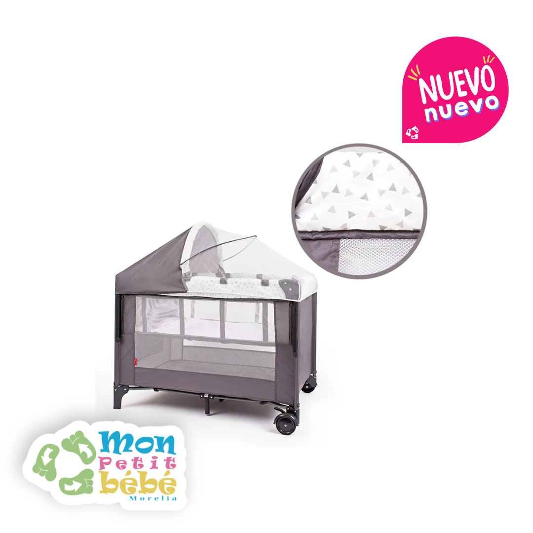 Cuna Corral Colecho D'Bebé Gris Love & Care con Mosquitero