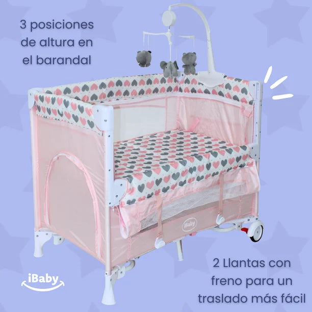Cuna Corral Colecho Mom 4 Me Rosa