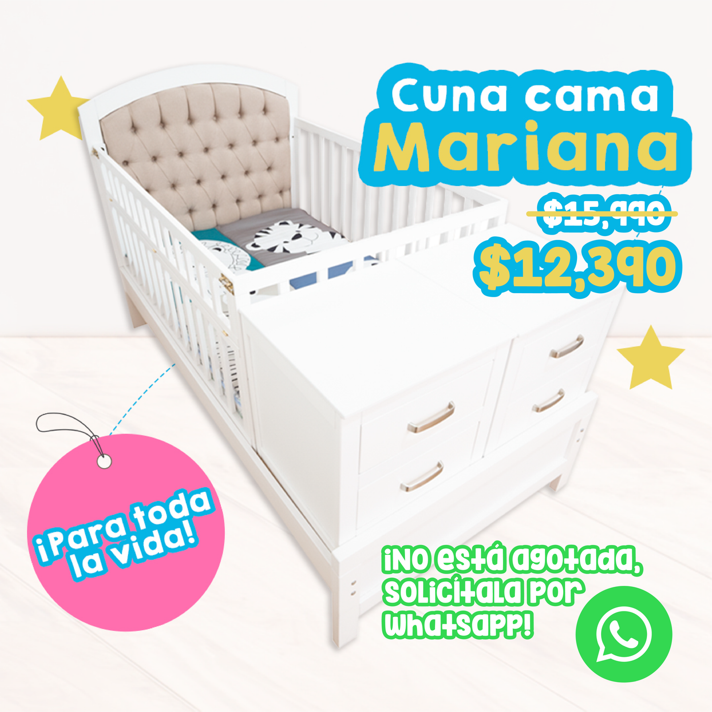 Cuna Cama Mariana con Cajones