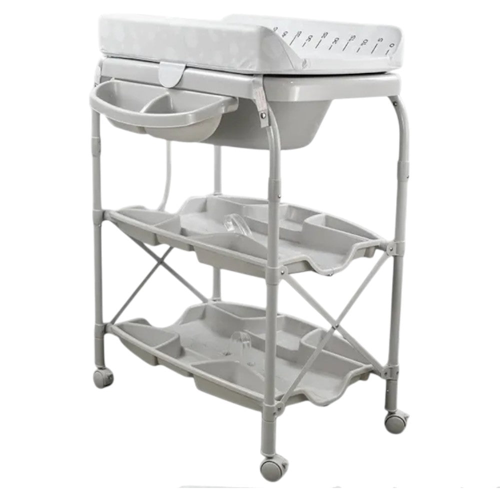 Bañera Alta con Cambiador con Niveles de Guardado Gris