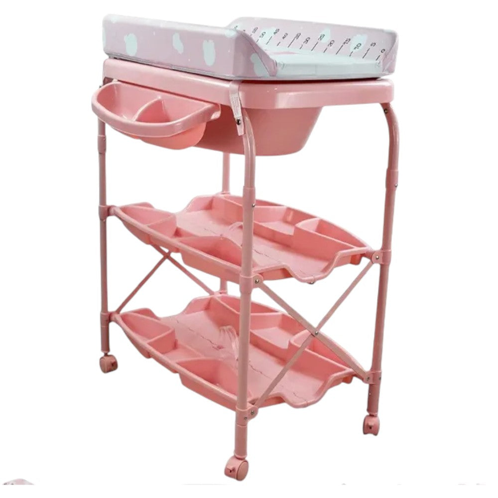 Bañera Alta con Cambiador con Niveles de Guardado Rosa