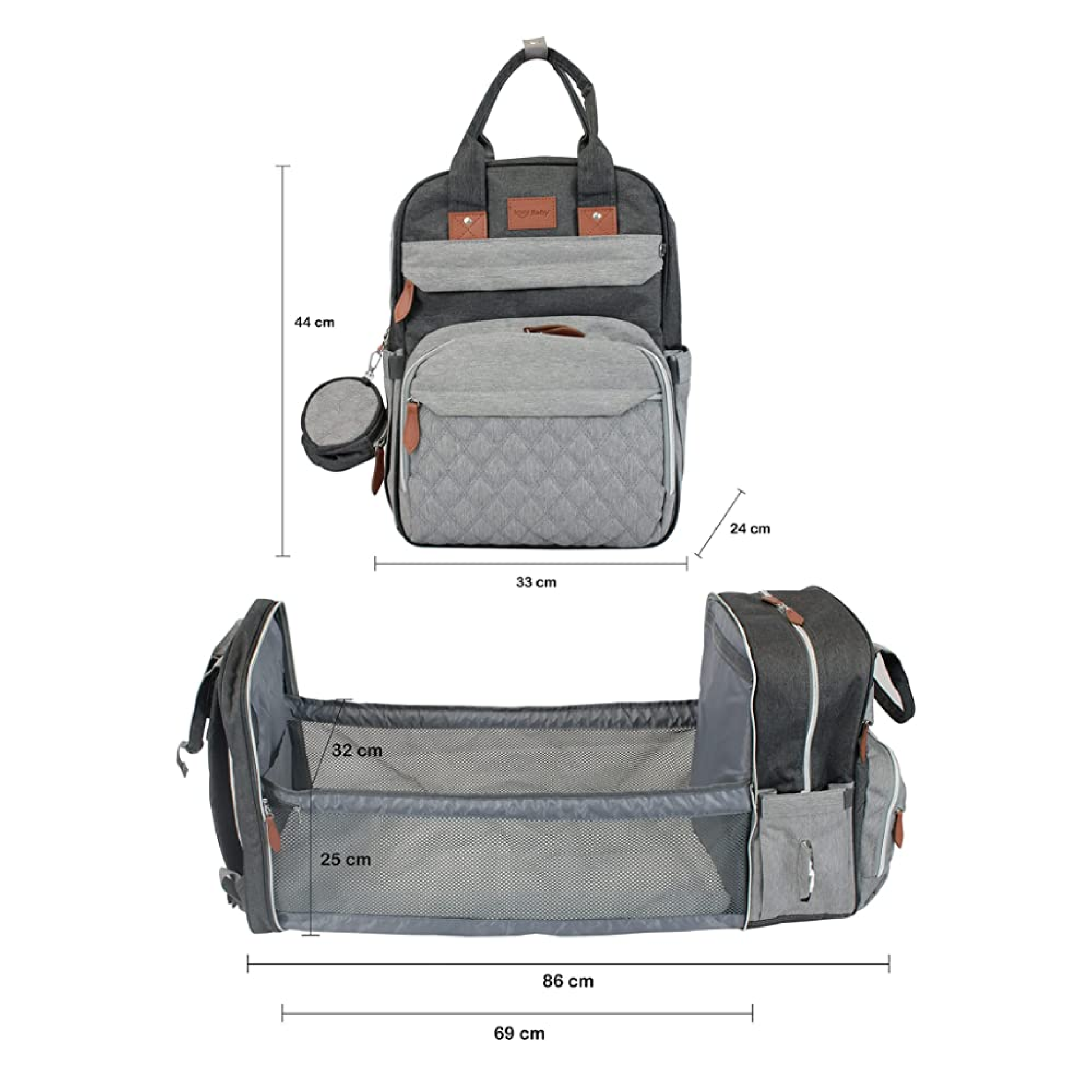 Pañalera Multifuncional Bolso Bebe Cambiador Plegable Gris + Usb - La  Tiendita del Bebé